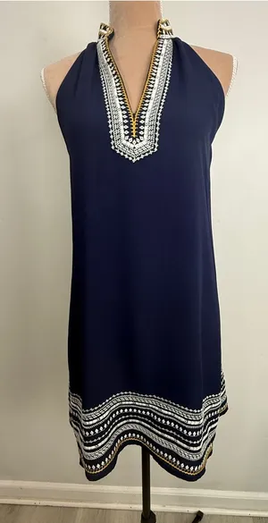 THML Navy Dress with White Embroidered Trim thumbnail 1