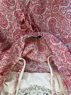 Vintage Anchor Blue Pink Paisley Babydoll Top Tie Back Cream Lace Trim Y2K thumbnail 4