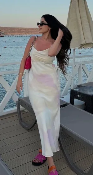 Zara maxi long satin foil effect cowl neck body on casual summer vacation dress thumbnail 14