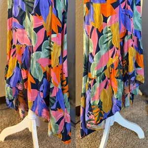 Abel The Label Tropical Floral High Low Maxi Dress Smocked Waist Womens Small‎ thumbnail 6