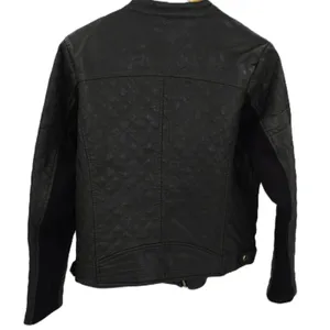 Coffee shop Womens Black Quilted Moto Jacket Studded Shoulder Zip‎ Up thumbnail 2