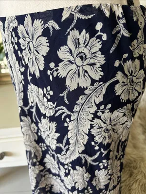 Ralph Lauren Vtg navy beige boho western country floral pull on midi skirt 10 L thumbnail 4