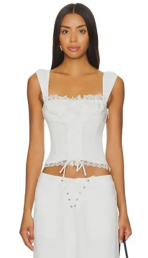 LIONESS Palmer Corset in Porcelain White Small New Womens Sleeveless Tank Top thumbnail 1