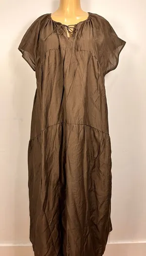 Coline Brown Maxi Dress Sz M Kaftan Loose Short Sleeves Coverup thumbnail 1