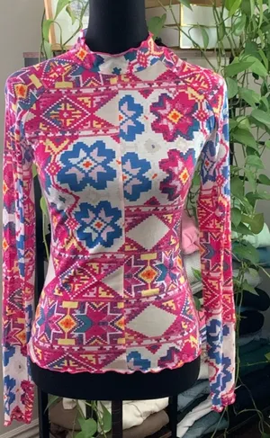 NWT Free People Movement High Jump Fairisle Nordic Magenta Printed Long Sleeve thumbnail 1