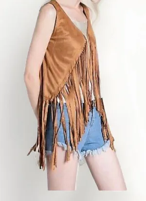 Womens Boho Western Country Festival Floral Fringe Vest Size S thumbnail 1