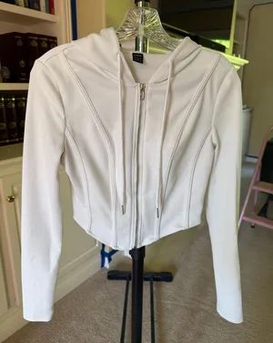 SHEIN White ribbed knit slim cropped hoodie thumbnail 1