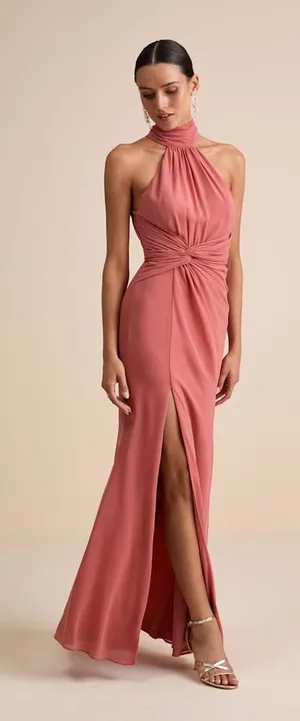 NWT Lulus Lavinia Rusty Rose Mock Neck Backless Maxi Dress Bridesmaid Gala Sz XL thumbnail 1