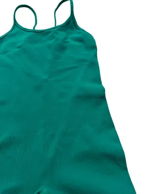 Amazon Brands Green Ribbed Racerback Romper Fitted Adjustable Small Women's thumbnail 3