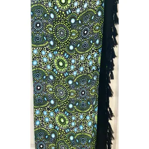 Wayan Natural Wear Sarong Cover Up Lime Green Blue Mandala Fringe Scarf Festival thumbnail 7