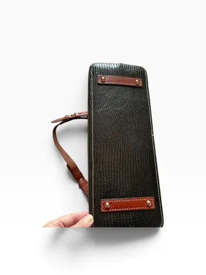 Dooney & Bourke black lizard embossed with rich brown leather hobo bag purse thumbnail 4