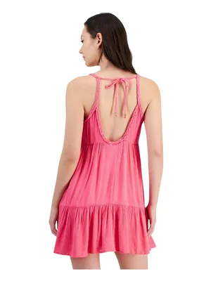 NEW Miken Juniors Tiered Dress Swim Cover-up I9672P544 Hot Pink Lurex XS thumbnail 2