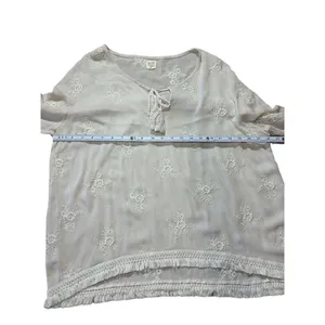 Surf Gypsy‎ Floral Embroidery Blush Fringe Crop Blouse Sz Small thumbnail 7