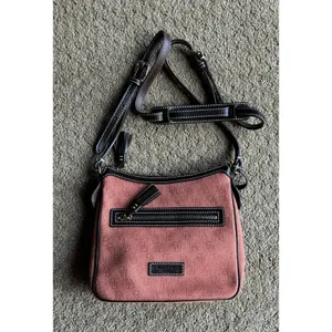 Dooney & Bourke Crossbody Handbag Logo Fabric Classic Orange‎ Dark Brown Leather thumbnail 4