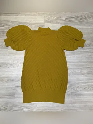 Happy x Nature Puff Sleeve Sweater Dress Mock Neck Chevron Knit Retro Boho thumbnail 7