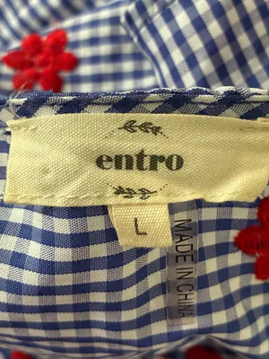 Entro Cotton Gingham Fit & Flare Dress Red Floral Lace Embroidered Sz. L thumbnail 6