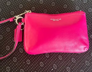 COACH Hot Pink Leather Wristlet Clutch thumbnail 1