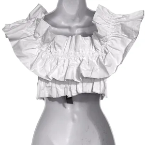DO + BE White Ruffle Off/On the Shoulder Smocked Crop Top NWT Size Small‎ thumbnail 6