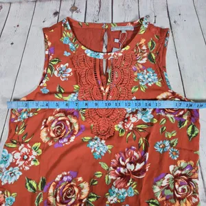 Daniel Rainn Rust Floral Sleeveless Crochet Lace Trim‎ Blouse Top D15302PR1 M thumbnail 6