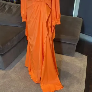 Women’s Orange Full Length Long Sleeve Dress Leg Slit Corset Back Size 14 *READ thumbnail 4