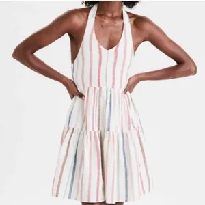 American Eagle Striped Halter Dress Linen thumbnail 1