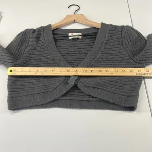 Anthropologie Laurete Lane Womens Size M Alpaca Blend Gray 3/4 Sleeve Crop Cardigan‎ Sweater thumbnail 12