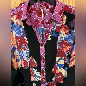 Free People Bunch A Brunch Tunic‎ Top Dress Black Motif Pink Purple Floral Small thumbnail 8