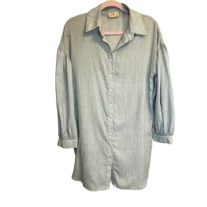Blue and White Striped Palms Away Shirt Dress - Size M thumbnail 12