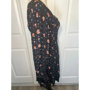 Free People Smocked Mini Dress M‎ Black Floral Square Neck Boho Long Sleeve thumbnail 5
