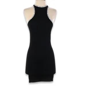 Iets Frans Black Bodycon Dress Logo Tape Racerback Mini Sporty Athletic S NWOT thumbnail 2