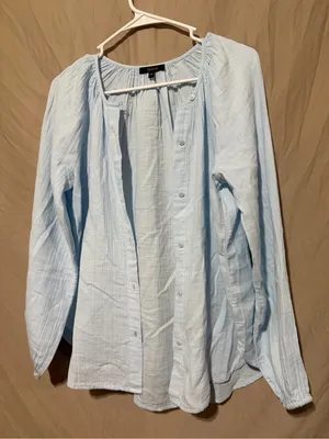 Quince Women's Light Blue Gauze Button Down Blouse thumbnail 1