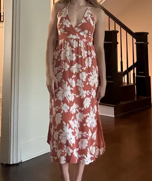 Lulus Follow the Summer Orange Floral Print Halter Midi Dress Large thumbnail 2