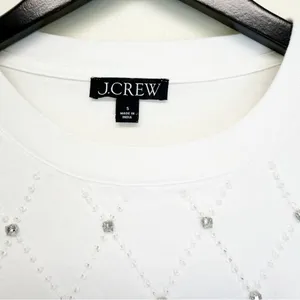 NWT J. CREW Relaxed Lattice Embellished Crop Tee White Small thumbnail 8
