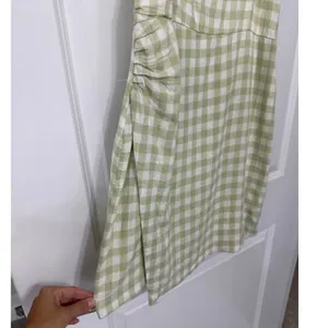 Weekend Los Angeles Green Gingham Linen Blend Ruched Side Slit Mini Dress M NWT thumbnail 4