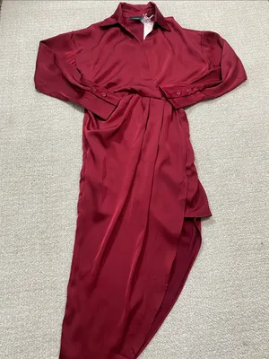 Vici Burgundy Satin Twist-Waist Midi Dress Size Xs thumbnail 12