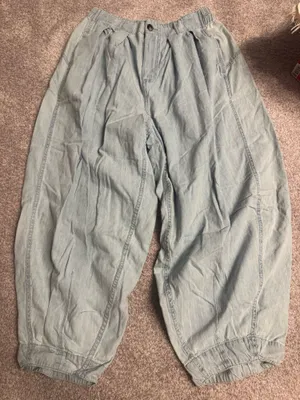 Aaron and Amber Light wash baggy faux denim pants thumbnail 1
