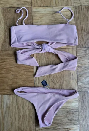 Same Swim $258 Ribbed Bandeau Bikini Set, Size XS, Blush Pink, EUC thumbnail 1
