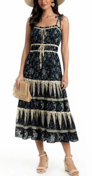 CHRISTIAN LACROIX Floral Green Tiered Maxi Dress Sz M thumbnail 1