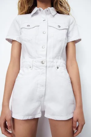 ZARA White Denim Romper thumbnail 1