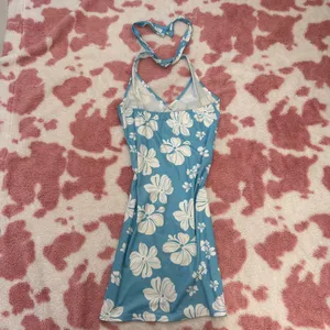 🌺 Y2K Blue Hibiscus Halter Mini Dress | Tropical Island Girl Beach Babe 🌴 thumbnail 3