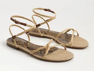 Sam Edelman Ellina Braid Flat Sandal Size 7 Natural Beige Faux Raffia Straw thumbnail 1