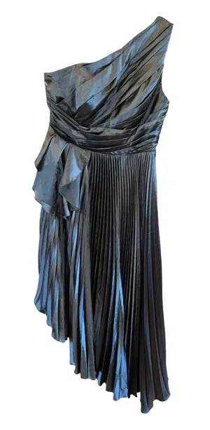 Elegant One-Shoulder Pleated Evening Dress - Black thumbnail 1