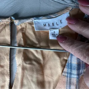 Mable Southern Peach Plaid Deep V Neck Smocked Skirt Puff‎ Sleeve Mini Dress thumbnail 6