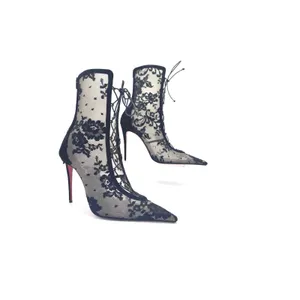 Christian Louboutin KM Lace Booty 100 Black Mesh Floral Lace Boots Sz 39.5 thumbnail 2
