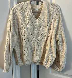 Forenza Cream V-Neck Cable Knit Sweater- from Italy! thumbnail 1