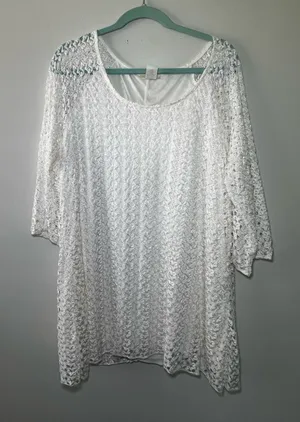 Brittany Black White Crochet Knit Oversized Tunic Top Size 2X thumbnail 1