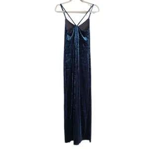 Lilac Wine Teal Blue Crushed Velvet Maxi Slip Dress y2k - M thumbnail 5
