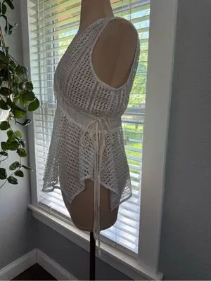 Derek Lam 10 Crosby White Crochet V-Neck Peplum Top Silk Ruched Detail Size 6 thumbnail 2