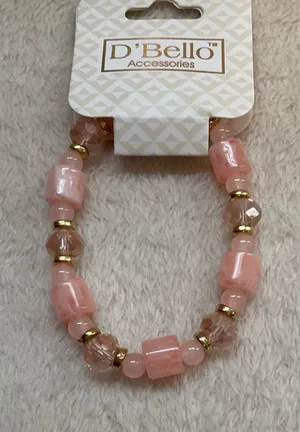 Pink Beaded Bracelet with Gold Accents thumbnail 1