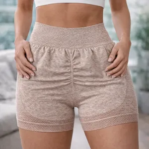 High-Waist Ruched Butt-Lift Shorts in Taupe thumbnail 1